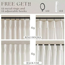 Extra Wide 60 Inch Width Pinch Pleated Curtains 96 Inch Length for Living Room Thick Linen Boho Curtain Memory Shape Light Filtering Privacy for Bedroom Large Windows Hooks Rings Cream 1 Panel 60x96