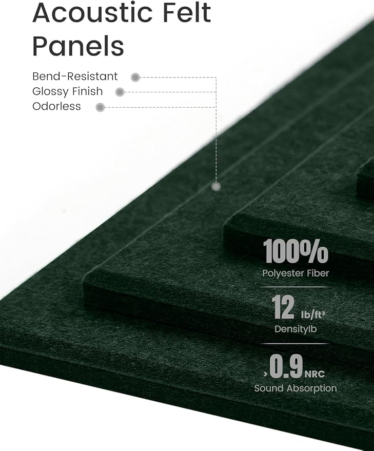 Large Felt Bulletin Board 36"x24", 6-Pack 4-Compartment Wall Organizer, Cork Board Alternative with 60 Removable Adhesive Tabs, Modular Felt Panels for Home Office, Classroom and Study-Pine Green