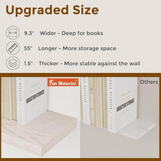 Fun Memories 55 Inch Floating Shelves for Wall, 55x9.3 Large Floating Shelf for Bedroom, Kitchen, Bathroom, Wall Mounted Rustic Wood Shelves with Invisible Bracket for Books, Decor, Brich