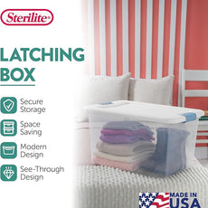 Sterilite 30-Pack Latching Box, Under Bed Storage Bins with Lids, Clear Plastic, 64 Quart - Heavy-Duty Organizing Containers for Closet, Bathroom, and Office