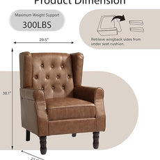 Lumibee High Back Accent Chairs Set of 2,Upholstered Faux Leather Wingback Armchairs with Solid Wood Legs for Small Spaces,Comfy Single Sofa Chairs for Living Room,Bedroom,Office-Brown