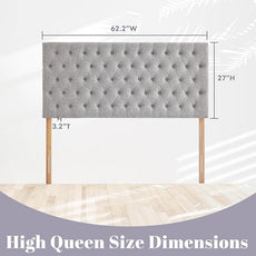 Kingfun Upholstered Queen Headboard Only, Premium Linen Button Tufted Headboards, Adjustable Solid Wood Head Board, Padded Headboard with Solid Wood Legs in Bedroom (Grey)