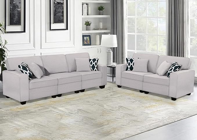 Legend Vansen Modular Sectional Sofa U Shaped Couch with Ottoman Modern Reversible Corner Sectional Couch for Living Room (Light Grey, 2+3)