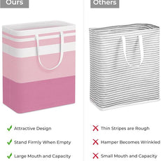 HomeHacks 2 Pack Large Laundry Baskets, Waterproof, Freestanding Laundry Hampers, Collapsible Clothes Hamper with Reinforced Handles in Laundry, College Dorm, Bathroom, Bedroom (Pink, 125Lx2)
