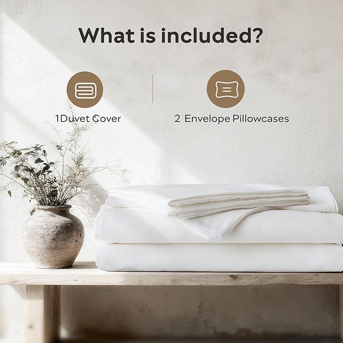 JELLYMONI White Duvet Cover Super King Size - 100% Washed Cotton Lightweight Cooling Comforter Cover, 3 Pieces Soft Bedding Set with Zipper Closure (Off White, 116"x98")