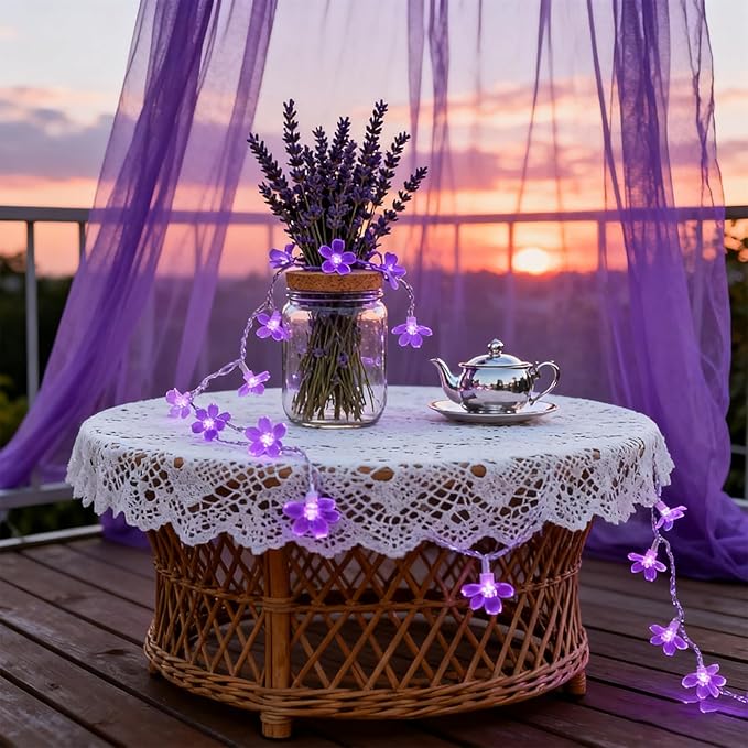 Cute Flower String Lights, USB & Battery Lighted Decorative Fairy Cherry Blossom Indoor Bedroom Tree Branches Hanging, Novelty Floral Lamp for Christmas Easter Wedding Party Birthday Decor (Purple)