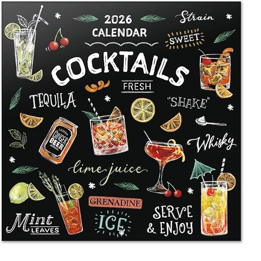 Cocktails Wall Calendar 2026 12" x 12" FSC® Plastic Free - Starts Week On Sunday | Family Planner Calendar 2026