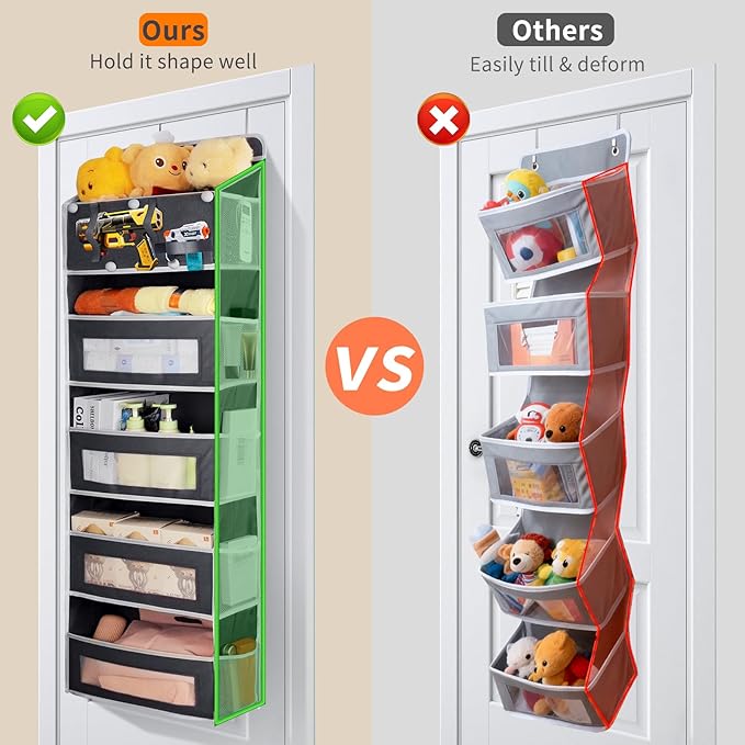 Over the Door Organizer, Large Capacity 5 Shelfs Hanging Door Organizer with Pockets and DIY Slots for Toys, Shoes, Diapers, Clothes, Behind Door Storage for Closet Wall Bedroom Nursery Pantry, Gray
