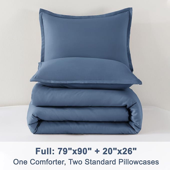 Litanika Comforter Set, Lightweight Solid Bedding Comforter Set, Fluffy Down Alternative Bed Set, Haze Blue, Full