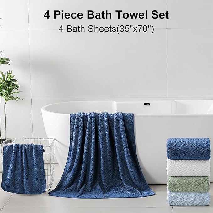 Ferdilan Extra Large 4 Pack Bath Towels Set 35"x70" Navy Blue Oversized Bath Sheet Towels, 600 GSM Ultra Soft & Absorbent Towels for Bathroom, Quick Dry Towel for Gym Hotel Camp Pool