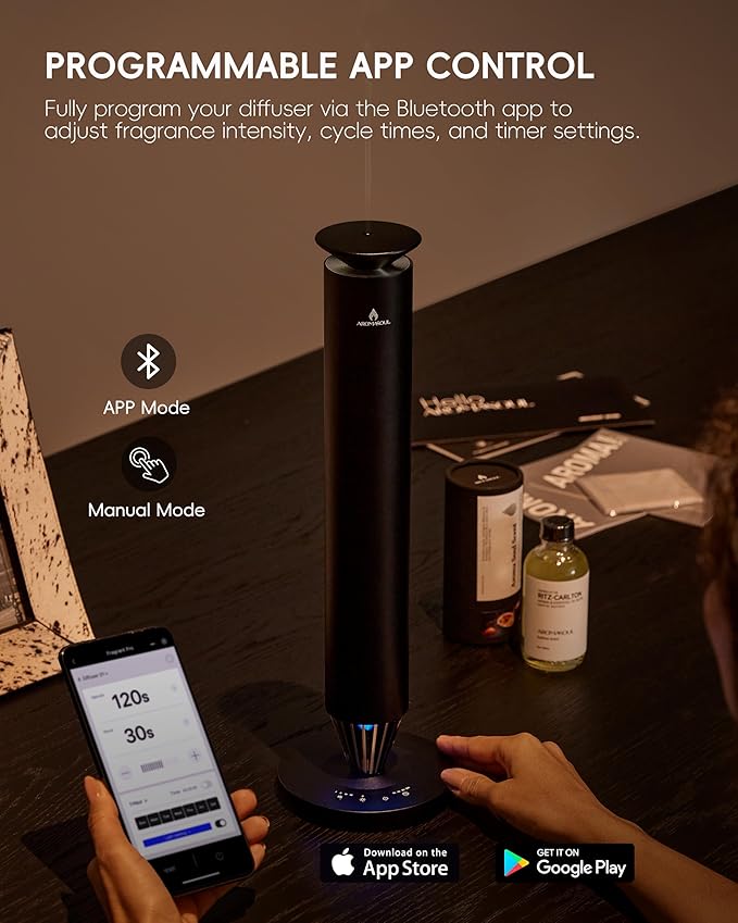 Waterless Scent Diffuser Starter Kit - 1500 Sq Ft Coverage, Alloy Atomization System,Mood Light,Smart Rechargeable Hotel Scent Diffuser, Including 120ml Essential Oil, for Home,Large Room,Spa,Black