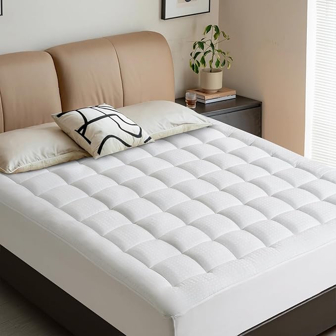 LEISURE TOWN Mattress Pad Twin XL Size Soft Cotton Mattress Cover,Quilted Fitted Mattress Topper with Deep Pocket fits 8-21 inch Mattress,Breathable Fluffy Pillow Top,Cooling Mattress Protector,White