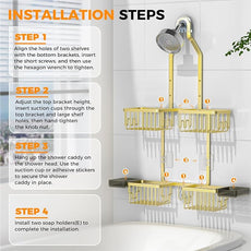REINHARDT Aluminum Shower Caddy Hanging Adjustable Shower Caddy, Rustproof Hanging Shower Organizer with Hooks Soap Holders, Over Shower Head Caddy for Handheld Showerhead, Gold