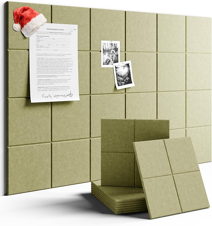 Large Felt Bulletin Board 36" x 24"Cork Board Alternative-6 Pack with 40 Safe Removable Adhesive Tabs, Cork Boards for Walls Cork Board for Home Office Classroom Pin Board-Olive Green