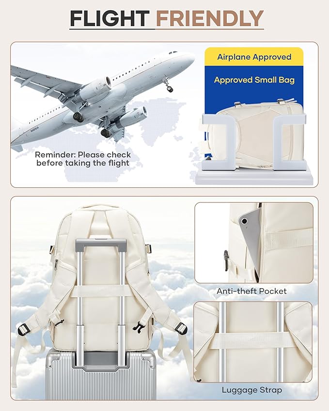 Vacuum Backpack Travel with Pump, Expandable Travel Backpack with Vacuum System, Vacuum Compression Bags Personal Item Carry On Suitcase Luggage Flight Approved Backpacks for Women Men, Beige