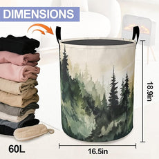 Landscape Pine Forest Laundry Hamper Large Canvas Fabric Lightweight Storage Basket/Dirty Clothes Collapsible Waterproof for College Dorms, Boys and Girls Bedroom,Bathroom