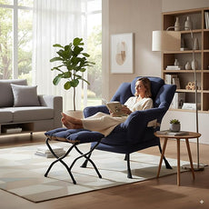 Cozy Lazy Chair and Ottoman, Large Contemporary Accent Lounge Chair Set, Leisure Upholstered Reading Armchair for Bedroom, Living Room, Dorm Rooms, Office