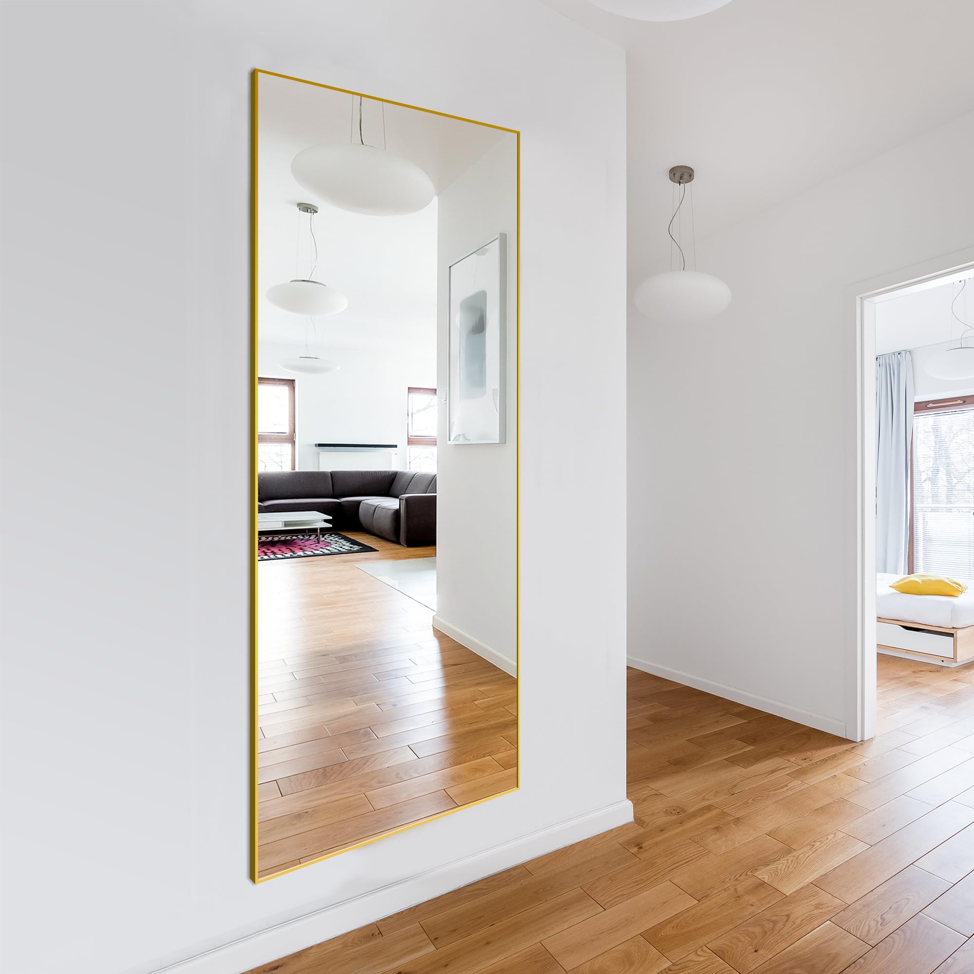 Delma Wall Full Length Mirror,Standing Mirror Full Body,Large Floor for Wall Door Bedroom Bathroom Living Room with Aluminium Frame(with Stand,56x15-Black) Dormly