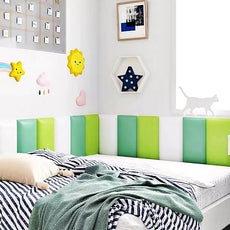 3D Anti-Collision Wall Padding, Peel and Stick Upholstered Wall Panels, Queen Headboard, Playroom Decorative Protection, Pack of 2 Panels Sized 23.6' X 11.8' (Green)