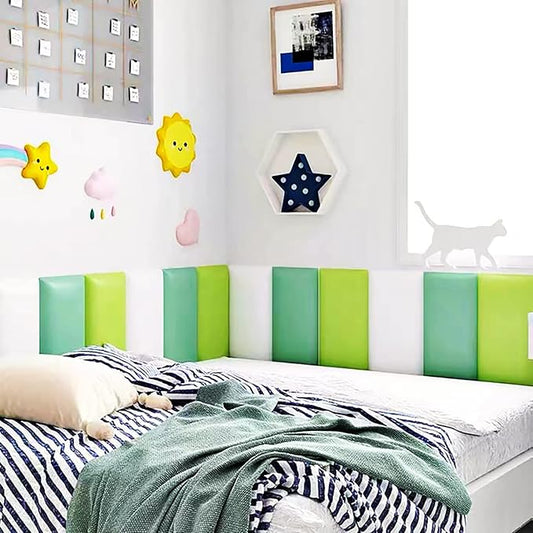 3D Anti-Collision Wall Padding, Peel and Stick Upholstered Wall Panels, Queen Headboard, Playroom Decorative Protection, Pack of 2 Panels Sized 23.6' X 11.8' (Green)