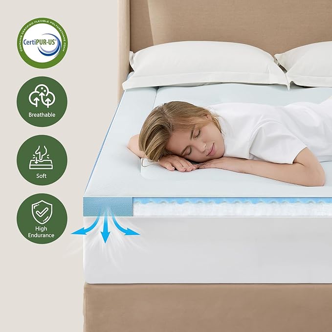 Hansleep King Mattress Topper Viscose Derived from Bamboo, Memory Foam Pillow Top Mattress Topper King with Deep Pocket, Breathable Mattress Pad for Back Pain Relief, 78" x 80", White