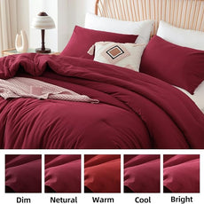 ROSGONIA Oversized King Comforter Dark Red, 3pcs (1 Boho Red Comforter & 2 Pillowcases) Lightweight Oversized King Size Comforter Sets Bedding Blanket