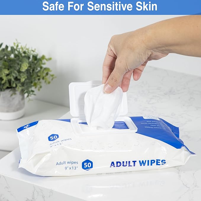Countrywide Medical Adult Wet Wipes with Aloe - Premium Soft Pack Washcloths - Disposable Unisex Adult Incontinence & Cleansing Wipes for Men & Women - Large 13"x 9", 600 Count (12 Packs of 50)