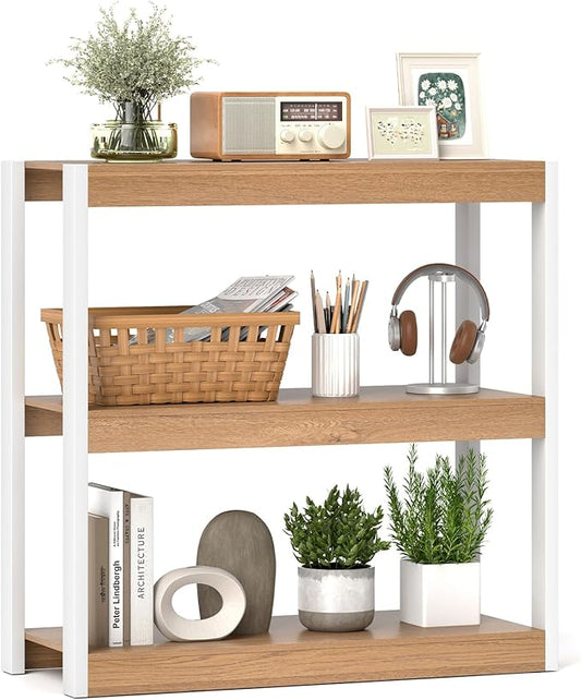 Giantex 3 Tier Bookshelf, Freestanding Wooden Bookcase with Dual Anti-Tipping Kits, Open Display Rack Shelving Unit, Storage Organizer for Living Room, Bedroom & Study (1,Natural & White)