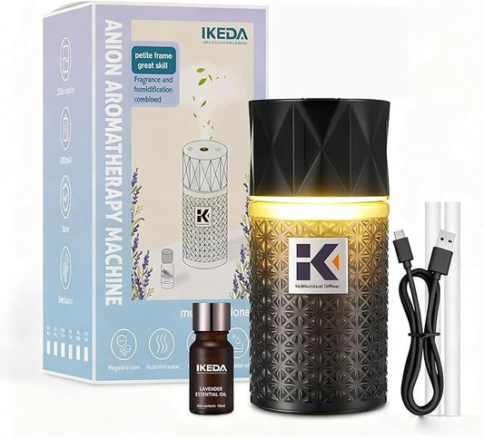 Essential Oil Diffuser with Night Light, 250ml Ultrasonic Humidifier with Negative Ions, 3 Mode Cool Mist Aroma Machine with 10ml Essential Oil for Home (Black, Lavender)