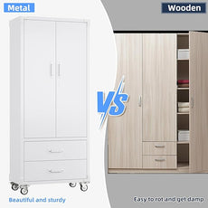 SUXXAN Rolling Storage Cabinet with 2 Doors and 2 Drawers, Heavy Duty Metal Storage Cabinet with Shelves, Locking Steel Cabinet for Warehouse, Home, Office (White)