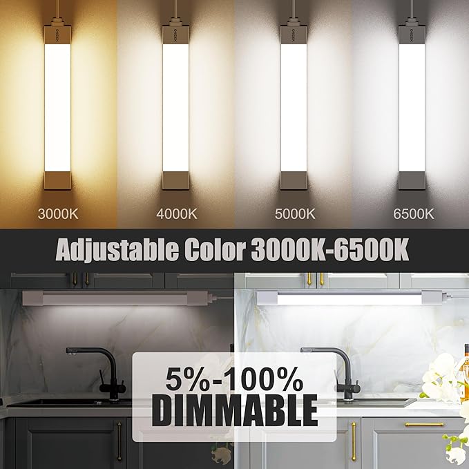 Under Cabinet Lights with Plug. 2700K-6500K Dimming and Color. with Wireless Control Panel and Remote Control.36W 3600LM for Garage, Kitchen, Bathroom, Closet, Office (45 inch)