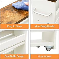 TEAMIX 4 Tier White Slim Storage Cart with Handle, Slide Out Storage Rolling Utility Cart Mobile Shelving Unit Organizer Trolley for Small Spaces Kitchen Laundry Narrow Places