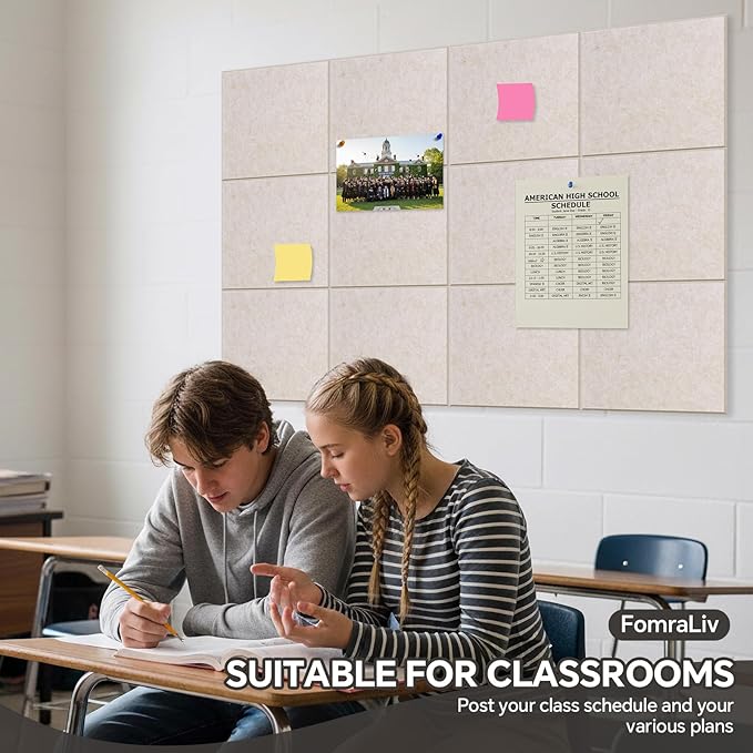 12 Pack Felt Cork Board Tiles 11.8×11.8 Inch, DIY Wall-Mounted Bulletin Board with 35 Pushpins & 100 Adhesive Pads, Sound-Absorbing Magnetic Corkboard for Home Office Classroom Vision Board (Camel)
