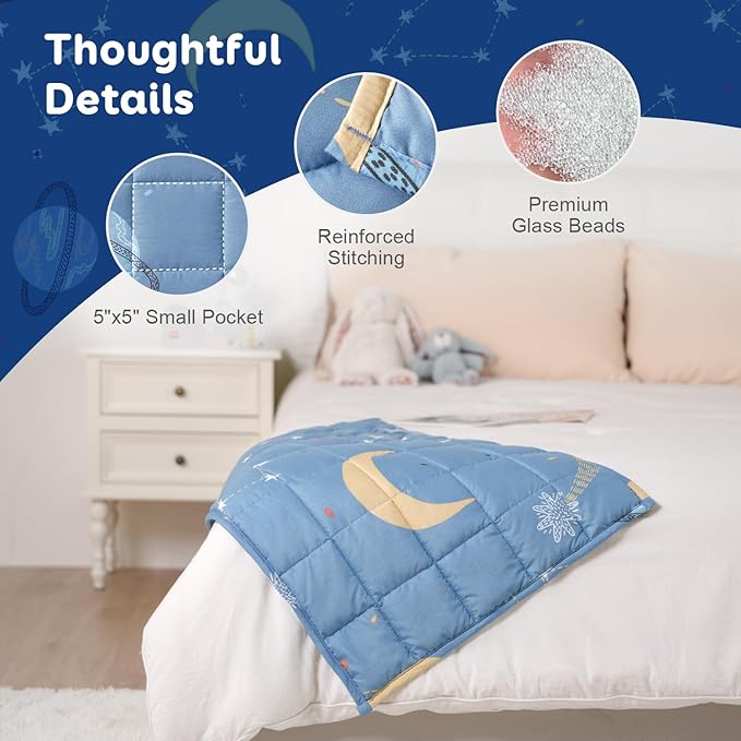 Kivik Weighted Lap Blanket 2lbs, Calming Weighted Lap Pad, 20" x 30", Moon Stars Planet Printed Small Heavy Blanket Throw, Breathable & Cooling, Machine Washable, Blue