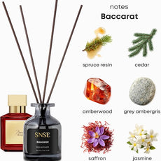 SNSE Baccarat Rouge Inspired Reed Diffuser – Luxury Home Fragrance Set, Long-Lasting Perfume Aroma, Elegant Gift, Relaxing & Sophisticated Scent