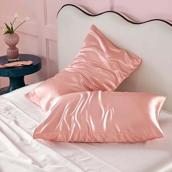 Bedsure King Size Satin Pillowcase Set of 2 - Peach Pink Silky Pillow Cases for Hair and Skin with Envelope Closure, Similar to Silk Pillow Cases, Gifts for Women Men, 20x36 Inches, 2pcs