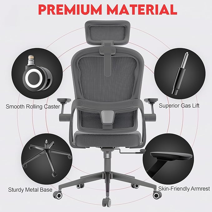 Ergonomic Office Chair - 400LB Comfy Desk Chairs with Adjustable Headrest and Lumbar Back Support, Mesh Computer Chairs with Wheels and Arms for Home Office, Study