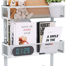 Consumest Over The Door Hooks Organizer - Extra Long Door Hanger with 9 Coat Hooks & 2 Mesh Basket, Back Storage Organizer Hanging Towels for Bathroom, Bedroom, Silver (for 1.76 in Doors)