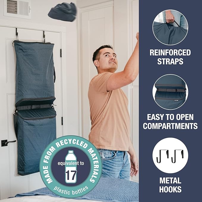 CleverMade Convertible Laundry Hamper Bag - Shadow Gray Stone holds 43L / 40 lbs 2 Compartments - Storage with Handles for Home Organization