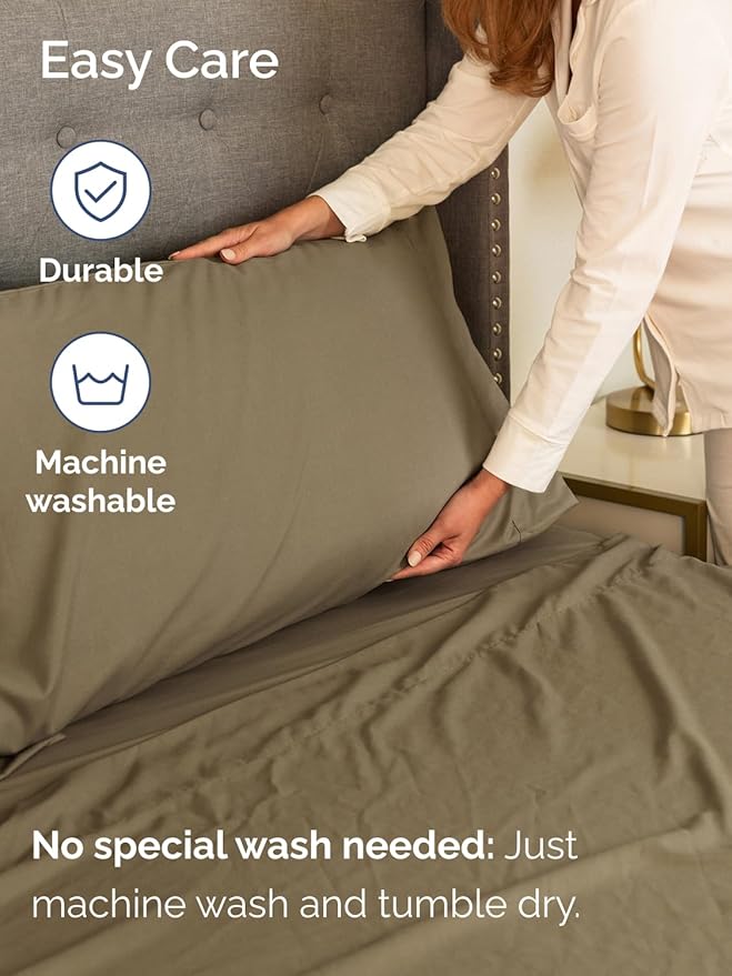 Extra Deep Pocket Cal King Sheets - 4 Piece Breathable & Cooling Bed Sheets - Hotel Luxury Bed Sheet Set - Soft, Wrinkle Free & Comfy - Easily Fits Extra Deep Mattresses - Deep Pocket Khaki Sheets Set