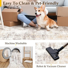 2x3 Washable Area Rug Beige Grey Abstract Entryway Kitchen Throw Rug Neutral Modern Non Slip Soft Low Pile Small Carpet for Bathroom Living Room Bedroom