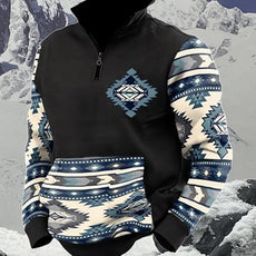 Western Sweatshirts for Men Aztec Cowboy Vintage Graphic Fleece Hoodie Mens Quarter Zip Pullover Country Jacket