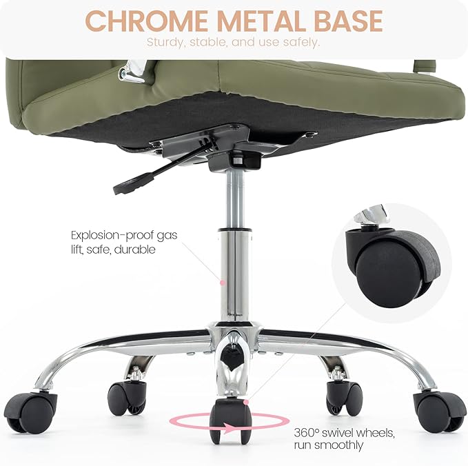 High Back Desk Chair, Modern PU Leather Home Office Task Chair with Arms, Adjustable Swivel Computer Executive Chair with Wheels (Olive Green)