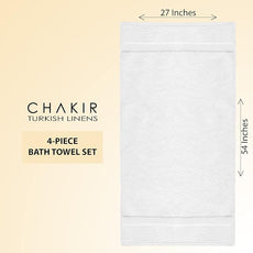 Chakir Turkish Linens 100% Cotton Premium Turkish Towels for Bathroom | 27'' x 54'' (4-Piece Bath Towels - White)