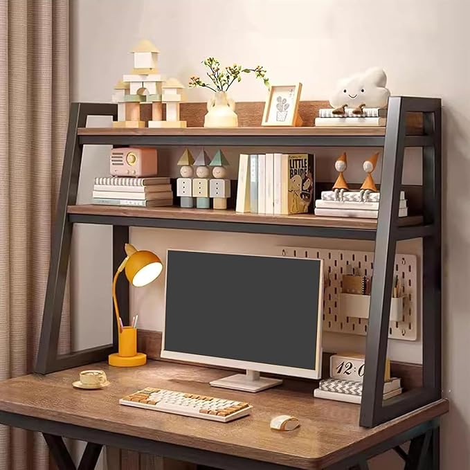 2-Tier Desktop Bookshelf, Wood Hutch Shelf Organizer, 29.9 x 12.6 x 35.4 inches, Study Room Storage Rack (Black, 30 * 12 * 35in)