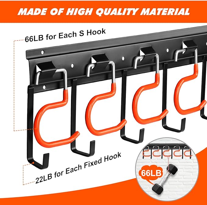 68'' All Metal Garden Tool Organizer Wall Mount Garage Tool Organizers and Storage Broom Holder Wall Mount with Hooks Tool Hangers for Shed