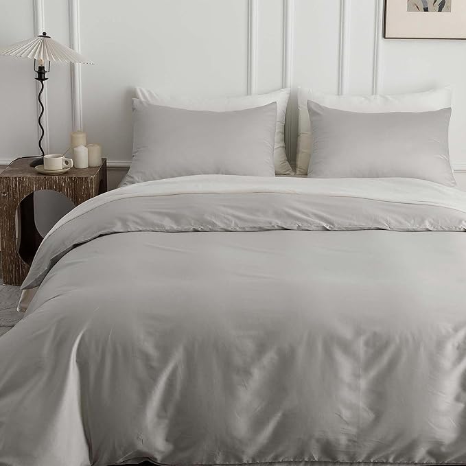 HeimenAogo Egyptian Cotton Duvet Cover Twin/Twin XL Sateen Weave, Silky Soft and Breathable Bedding Set with Zipper Closure, Long Staple Cotton Bed Linen Moonlight Grey 2Pcs (68"×90")