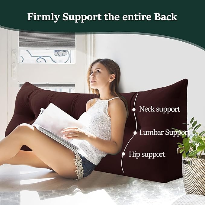 Headboard Wedge Pillow Large Bolster Reading Pillows for Sitting in Bed Adult,Velvet Triangular Cushion Backrest Lumbar Back Support Upholstered Daybed Sit Up Book Pillows(Dark Burgundy,Twin)