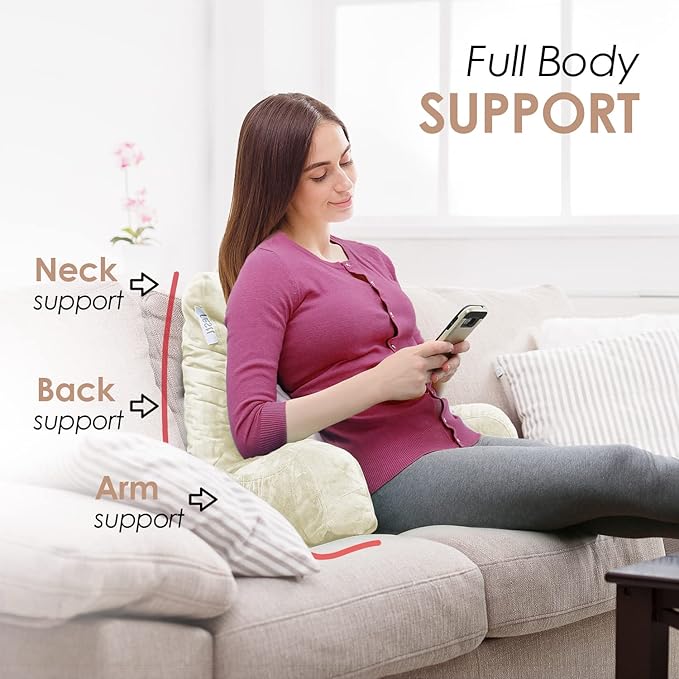 Nestl Reading Pillow with Shredded Memory Foam, Designed for Sitting Up in Bed and Couch, Back and Arms Adjustable Support for Adult & Teens Backrest Pillows for Reading, with Washable Cover Off White
