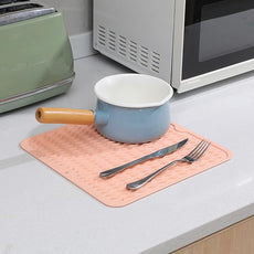 Silicone Dish Drying Mat for Multiple Usage,Easy clean,Eco-friendly,Heat-resistant Silicone Mat for Kitchen Counter or Sink,Refrigerator or Drawer liner Pink M 12 inches x 12 inches